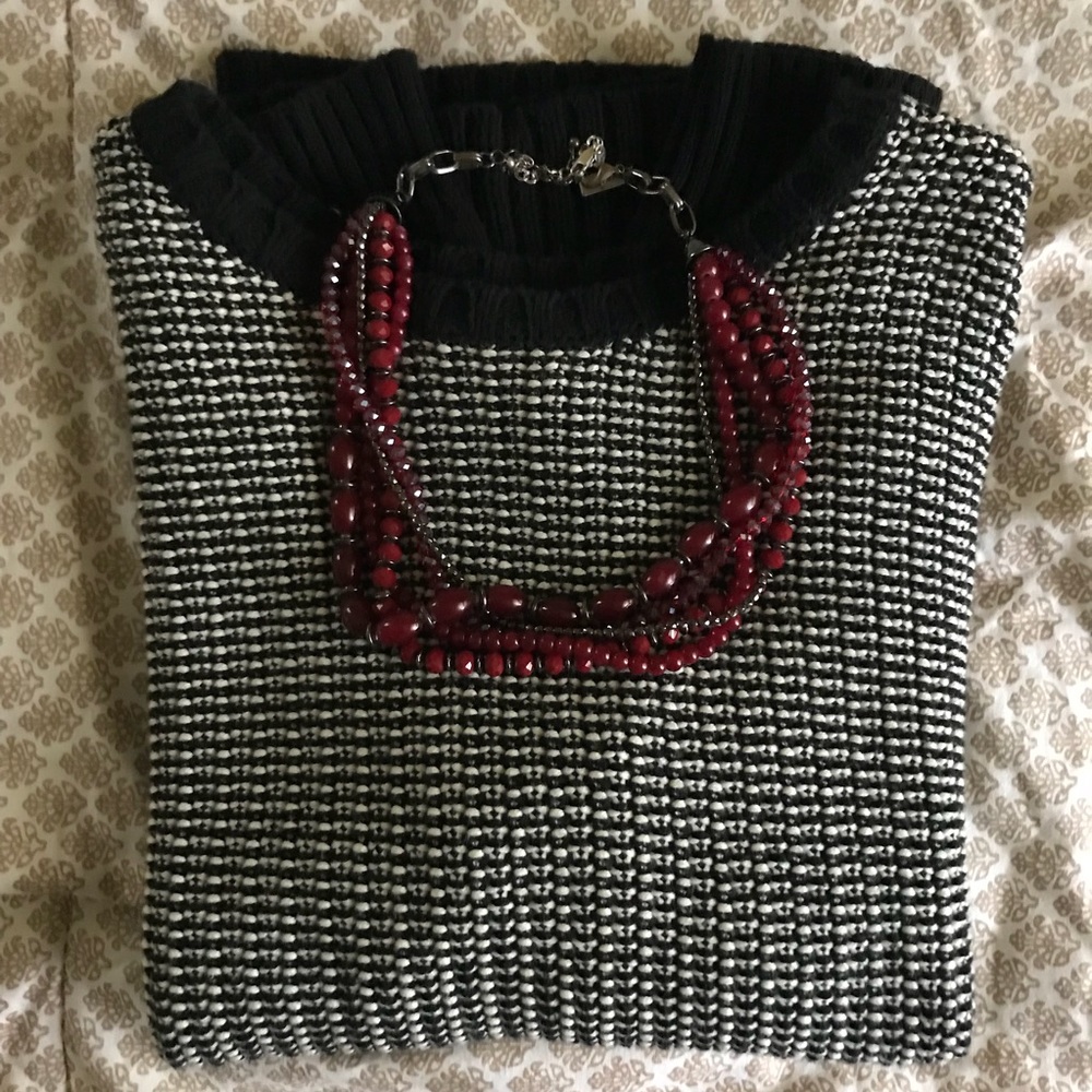 Chaps Black & White Crewneck Sweater